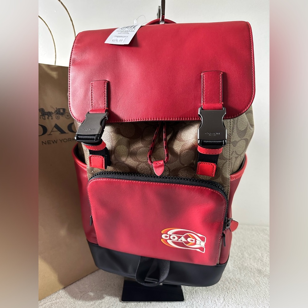 Coach Track Backpack In Colorblock Signature Canvas With Coach Stamp